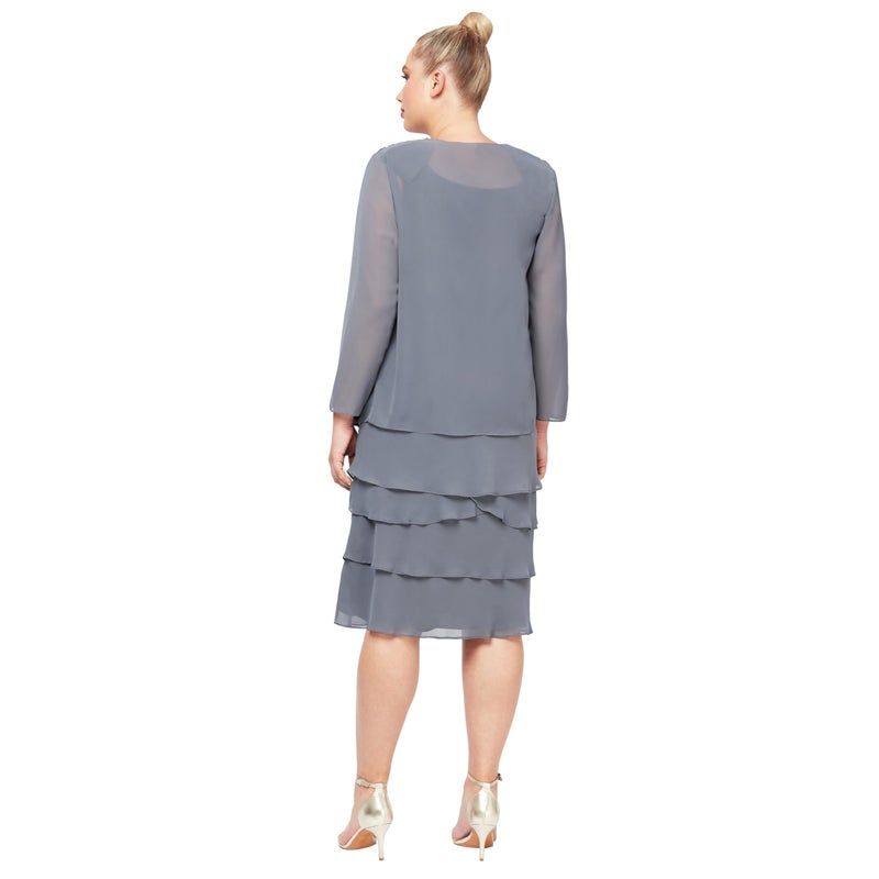 S.L. Fashions Women's Mother of The Bride Tiered Jacket Dress with Shoulder Embellishment, Steel, 24 Plus - Image 3